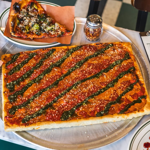 Square Vodka Pesto Pie.