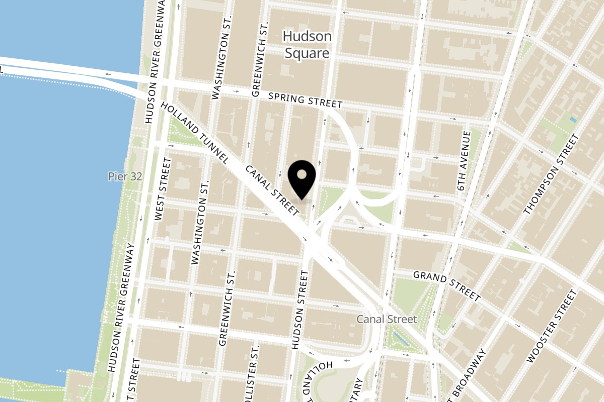 Map showing the location of LTD Pizza and Bar New York on 225 Hudson St in New York